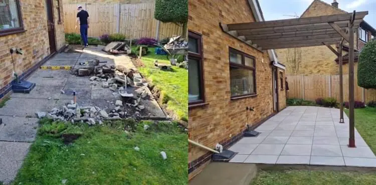 Old patio taken up and a new grey slab patio laid