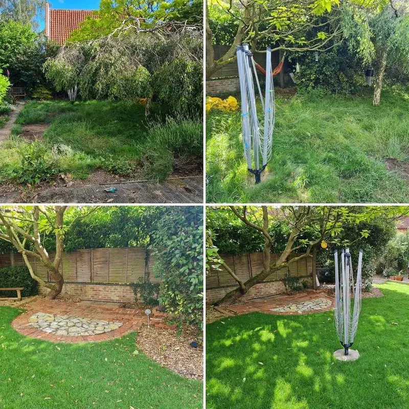 Trees cut back and reshaped, new topsoil and turf laid